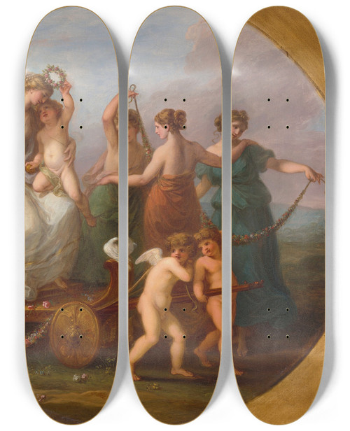Triptych art skateboard deck of Angelica Kauffmann The Triumph Of Venus With The Three Graces by Angelica Kauffmann (1741-1807)