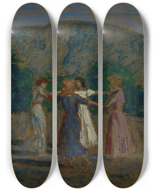 Triptych art skateboard deck of Franz Von Stuck Ringelreihe Study by Franz Von Stuck (1863-1928)