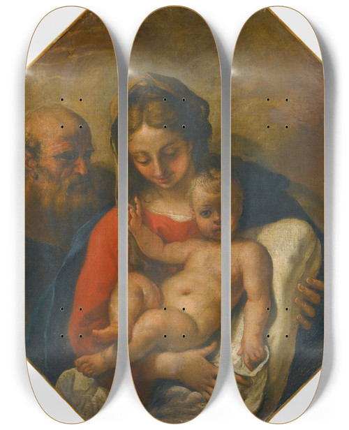 Triptych art skateboard deck of Sebastiano Ricci The Holy Family by Sebastiano Ricci (1659-1734)