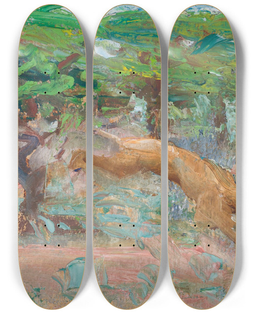 Triptych art skateboard deck of Akseli Gallenkallela Leijona Loikkaa by Akseli Gallen Kallela (1865-1931)