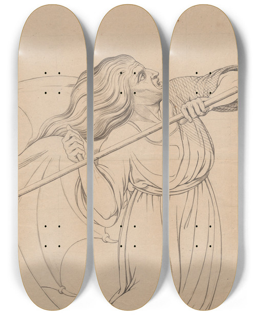 Triptych art skateboard deck of David Humbert De Superville Doodsengel Met Zeis by David Humbert De Superville (1770-1849)
