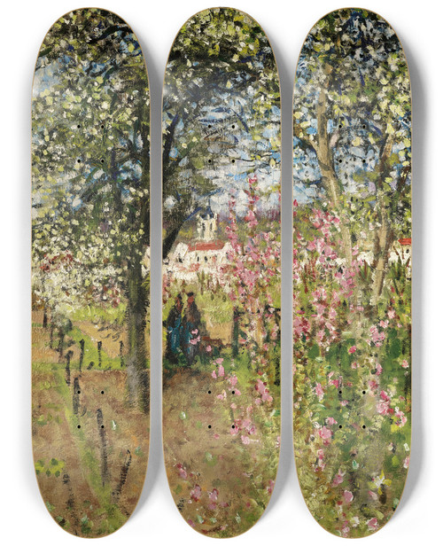 Triptych art skateboard deck of Pierreeugne Montzin Le Printemps Moret by Pierre-Eugne Montzin (1874-1946)