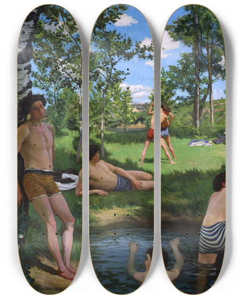 Triptych art skateboard deck of Frdric Bazille Summer Scene by Frederic Bazille (1841-1870)
