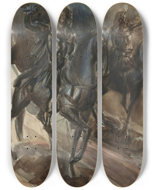 Triptych art skateboard deck of Giovanni Boldini Abronze Statue Of Louis Xiv by Giovanni Boldini (1842-1931)