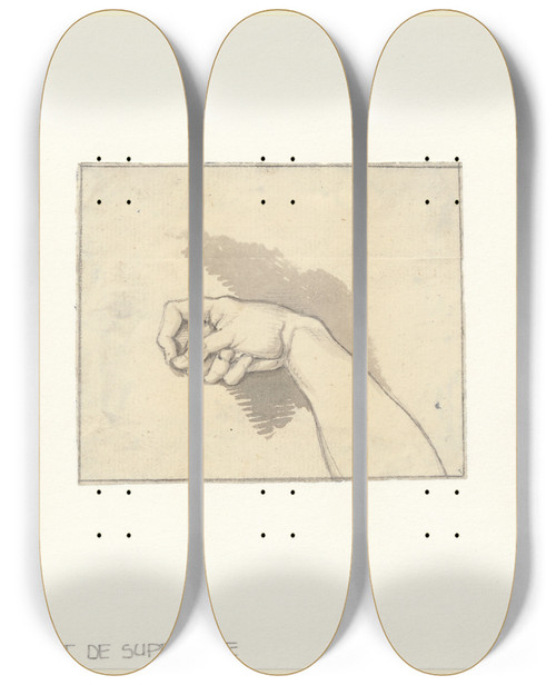 Triptych art skateboard deck of David Humbert De Superville Rechterhand En Onderarm Alsof Kloppend Op Een Deur by David Humbert De Superville (1770-1849)