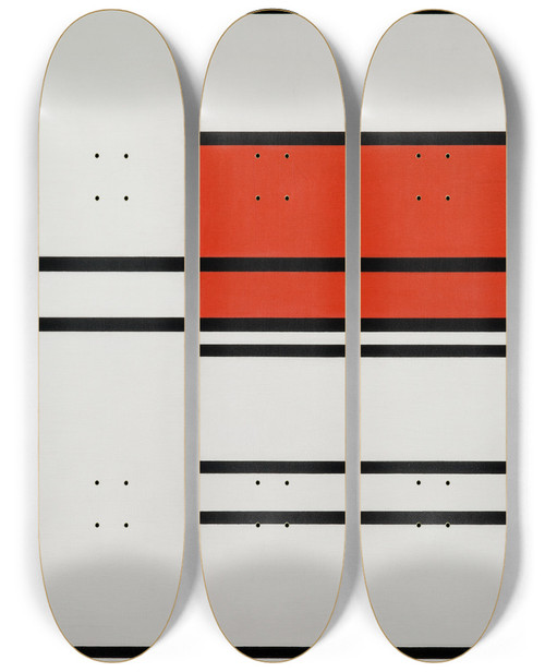 Triptych art skateboard deck of Piet Mondrian Composition Of Red And White Nom 1Composition No 4 With Red And Blue by Piet Mondrian (1872-1944)