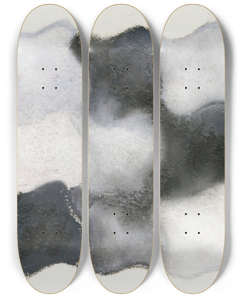 Triptych art skateboard deck of Augusto Giacometti Abstraktion In Grau Schwarz Und Weiss by Augusto Giacometti (1877-1947)