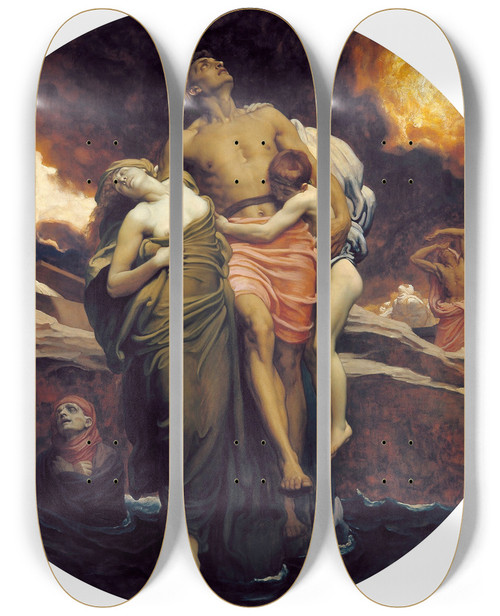 Triptych art skateboard deck of Frederic Leighton And The Sea Gave Up The Dead Which Were In It by Frederic Leighton (1830-1896)