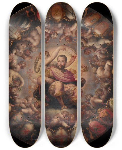 Triptych art skateboard deck of Giorgio Vasari Apotheosis Of Cosimo I by Giorgio Vasari (1511-1574)