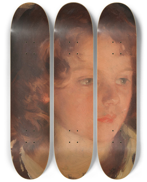 Triptych art skateboard deck of Carl Von Marr Hirtenjunge Studie by Carl Von Marr (1858-1936)