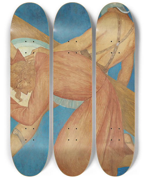 Triptych art skateboard deck of Ngel Zrraga La Cada Del Seor En El Camino De La Cruz by ngel Zrraga (1886-1946)
