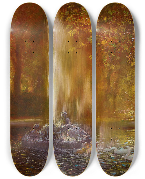 Triptych art skateboard deck of Gaston La Touche Le Jet Deau De Versailles by Gaston La Touche (1854-1913)