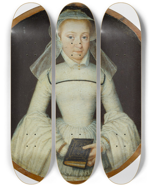 Triptych art skateboard deck of Franois Clouet Portrait Of A Lady by Francois Clouet (1536-1572)