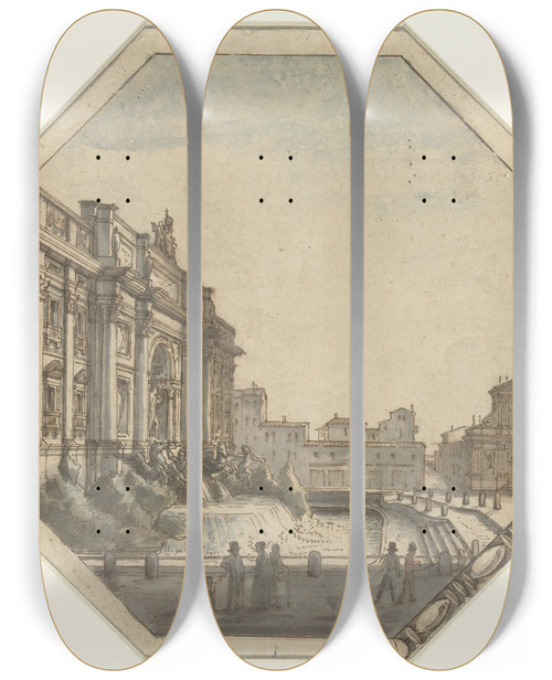 Triptych art skateboard deck of Victorjean Nicolle Fontana Di Trevi Gezien Vanuit Het Westen by Victor-Jean Nicolle (1754-1826)