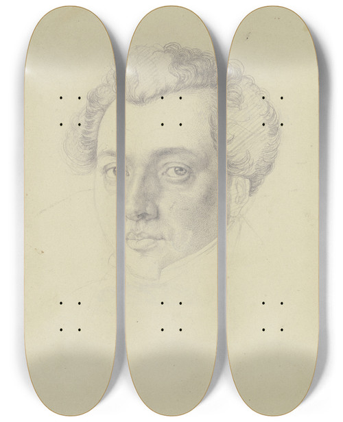 Triptych art skateboard deck of Eugen Eduard Schffer Portrait Of A Young Man by Eugen Eduard Schaffer (1802-1871)