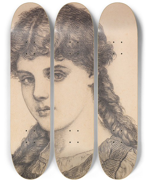 Triptych art skateboard deck of Franz Von Defregger Portrt Eines Mdchens Mit Zpfen by Franz Von Defregger (1835-1921)