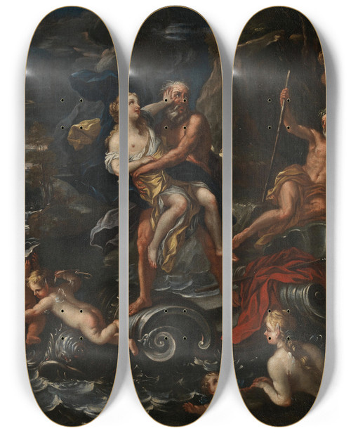 Triptych art skateboard deck of Neapolitan School The Rape Of Proserpine by Neapolitan School