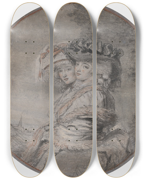 Triptych art skateboard deck of John Raphael Smith An Evening Walk by John Raphael Smith (1752-1812)