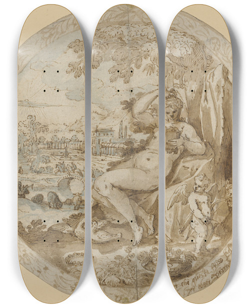 Triptych art skateboard deck of Lodewijk Toeput Venus And Cupid by Lodewijk Toeput (1550-1605)