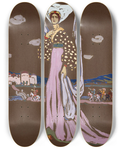 Triptych art skateboard deck of Wassily Kandinsky The Night Walking Lady by Wassily Kandinsky (1866-1944)