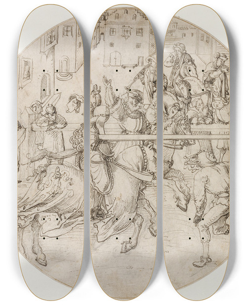 Triptych art skateboard deck of Jrg Breu The Elder Tournament Scene by Jorg Breu The Elder (1475-1537)