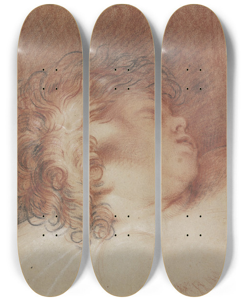 Triptych art skateboard deck of Nicolas Guibal Kopf Eines Schlafenden Kindes Nach Rechts by Nicolas Guibal (1725-1784)