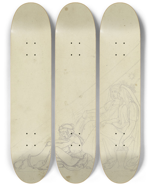 Triptych art skateboard deck of Eugen Eduard Schffer Hekate Nemesis Und Harpokrates by Eugen Eduard Schaffer (1802-1871)