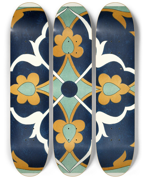 Triptych art skateboard deck of Afghan Boundary Commission 18 Plates Of Ornamental Tiles From The Afghan Boundary Commission Pl 13 by Afghan Boundary Commission (1884-1888)
