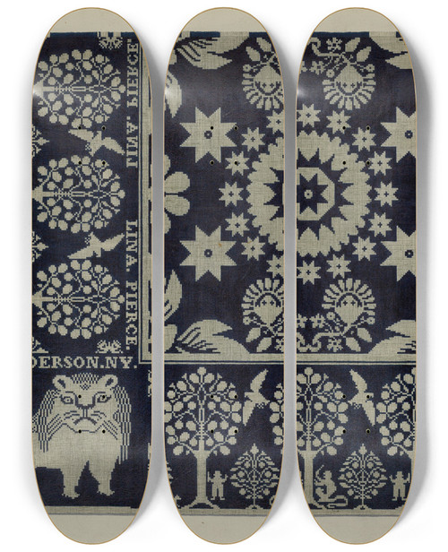 Triptych art skateboard deck of Arthur G Merkley Tyler Coverlet Section by Arthur G Merkley