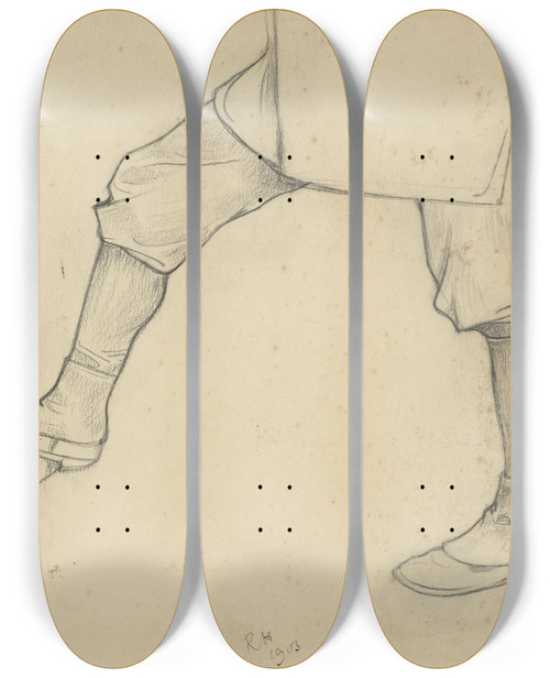 Triptych art skateboard deck of Richard Nicolas Roland Holst Benen Van Een Op Een Ladder Gaande Man by Richard Nicolaus Roland Holst (1868-1938)