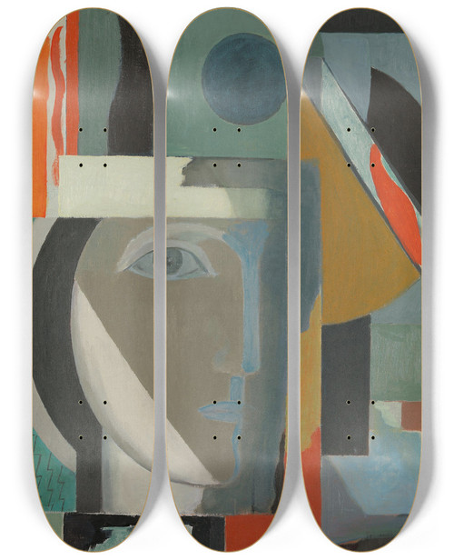 Triptych art skateboard deck of Ragnhild Kaarb Composition With A Head by Ragnhild Kaarbo (1889-1949)