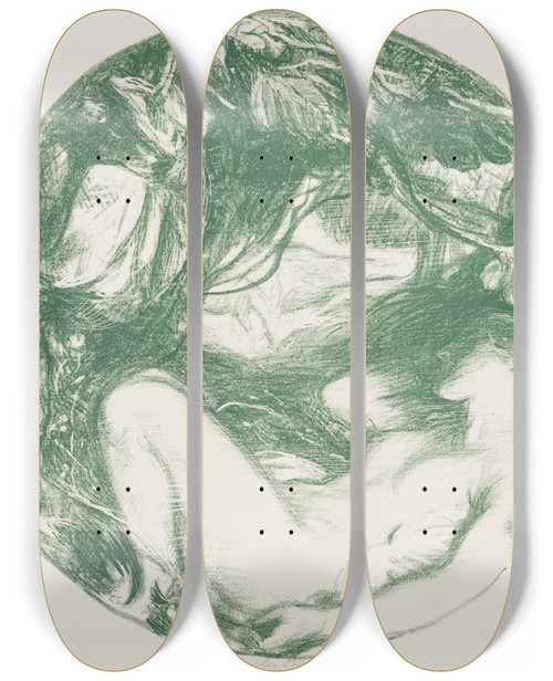 Triptych art skateboard deck of Charles Haslewood Shannon The Woodnymph by Charles Haslewood Shannon (1863-1937)