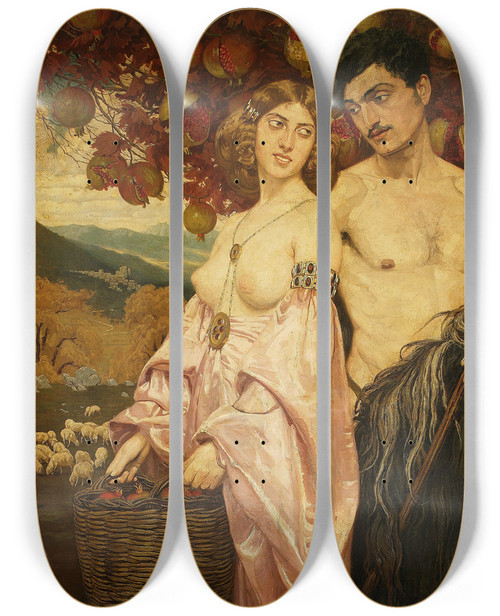 Triptych art skateboard deck of Edward Oku Self Portrait With Sicilian by Edward Okun (1872-1945)