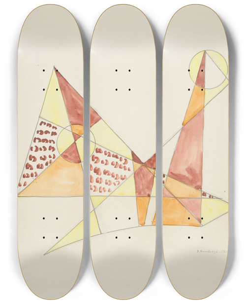 Triptych art skateboard deck of David Kakabadz Abstraction Based On Sails Iii by David Kakabadze (1889-1952)