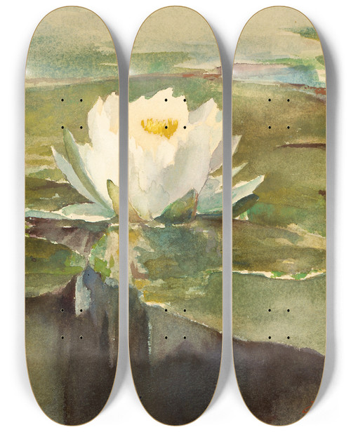 Triptych art skateboard deck of John La Farge Water Lily In Sunlight by John La Farge (1835-1910)