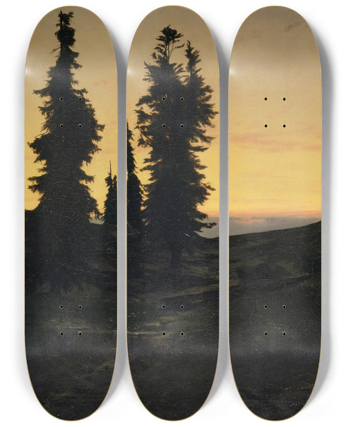 Triptych art skateboard deck of Arnold Bcklin Fir Trees by Arnold Bocklin (1827-1901)