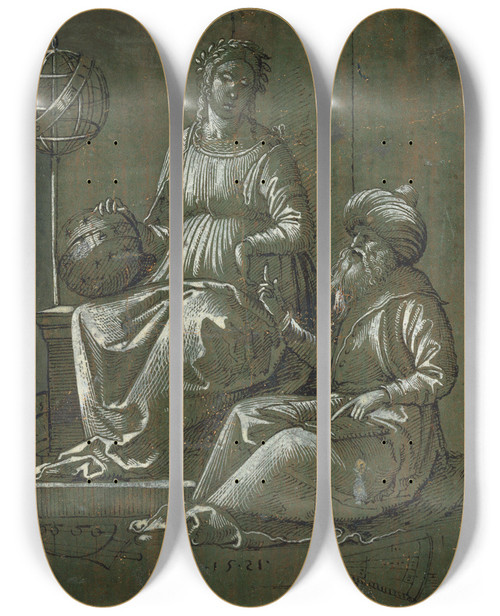 Triptych art skateboard deck of Hans Brosamer Ptolomus Und Die Astrologie by Hans Brosamer (1495-1554)