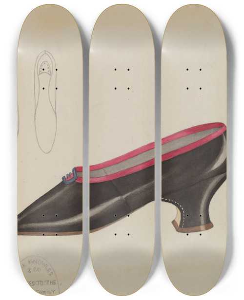 Triptych art skateboard deck of Esther Hansen Womans Slippers by Esther Hansen