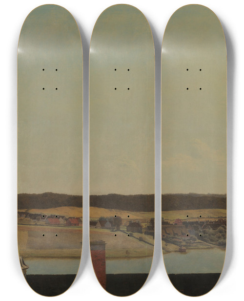 Triptych art skateboard deck of Christen Kbke Roof Ridge Of Frederiksborg Castle With View Of Lake Town And Forrest by Christen Kobke (1810-1848)