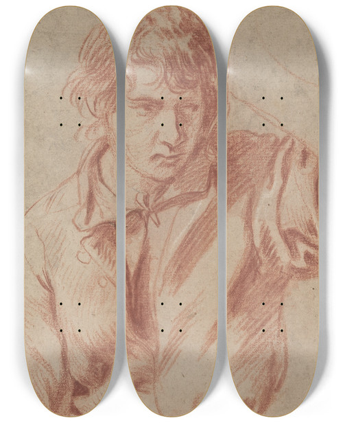 Triptych art skateboard deck of Michelfranois Dandrbardon Young Man by Michel-Franois Dandr-Bardon (1700-1783)