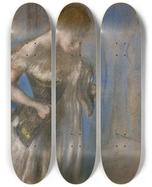 Triptych art skateboard deck of Edgar Degas Femme Mettant Son Corset by Edgar Degas (1834-1917)