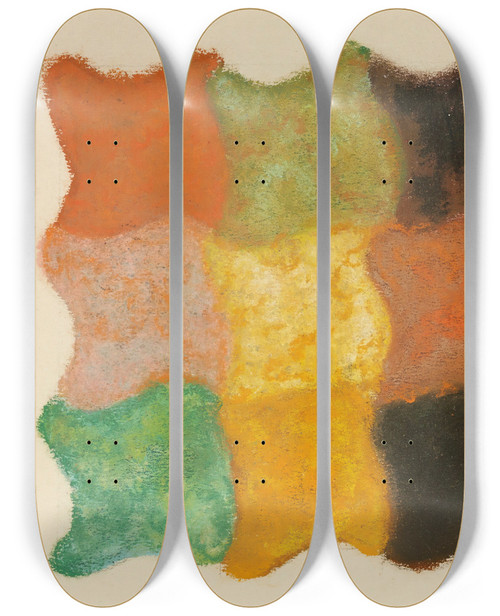 Triptych art skateboard deck of Augusto Giacometti Abstraktion In Orange Gelb Und Grn by Augusto Giacometti (1877-1947)