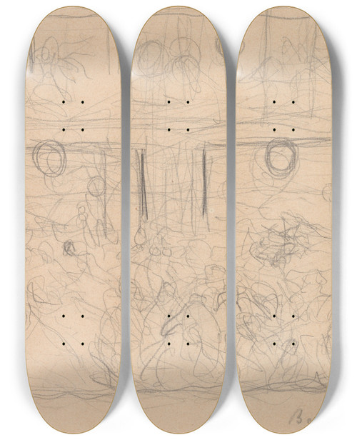Triptych art skateboard deck of Umberto Boccioni Study For The Riot by Umberto Boccioni (1882-1916)