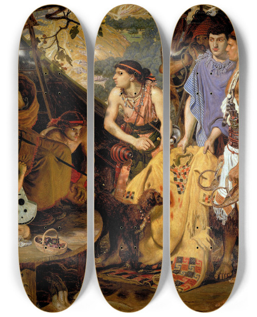 Triptych art skateboard deck of Ford Madox Brown The Coat Of Many Colours by Ford Madox Brown (1821-1893)
