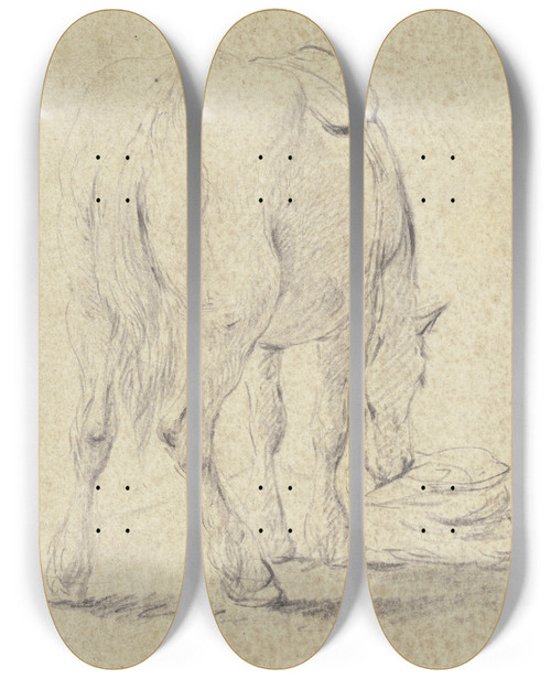 Triptych art skateboard deck of Johann Heinrich Roos Aus Einem Sack Fressendes Pferd Rckansichtig In Starker Verkrzung by Johann Heinrich Roos (1631-1685)