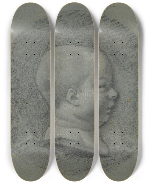 Triptych art skateboard deck of Pierrepaul Prudhon Profil Du Roi De Rome by Pierre-Paul Prud'hon (1758-1823)