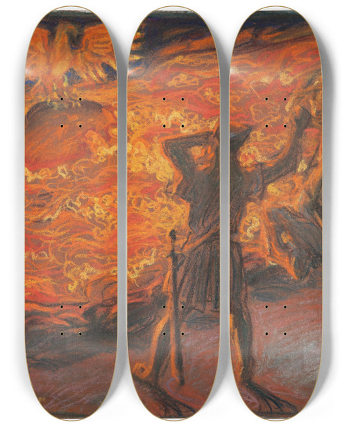 Triptych art skateboard deck of Akseli Gallenkallela Lemminkinen Tulijoella_2 by Akseli Gallen Kallela (1865-1931)
