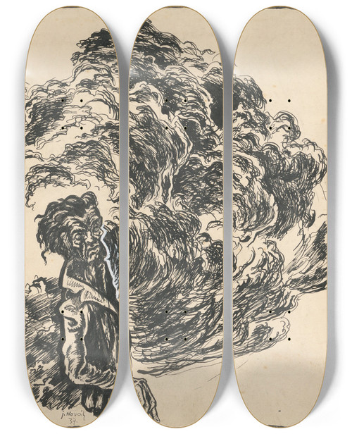 Triptych art skateboard deck of Jn Novk In A Storm by Jan Novak (1921-1944)