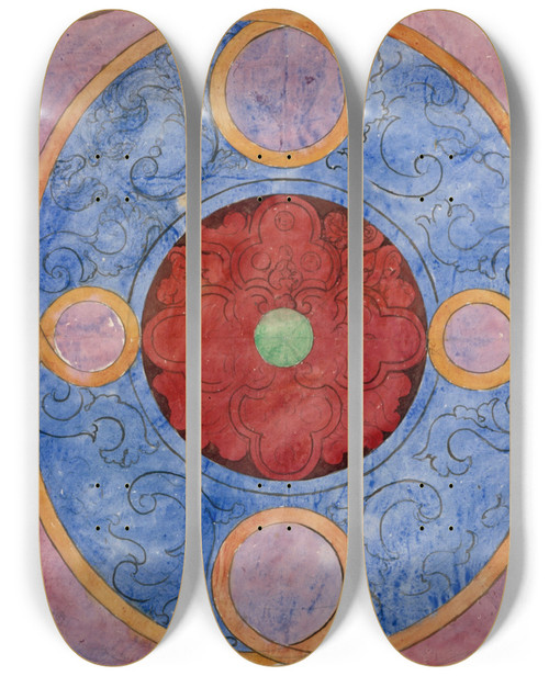 Triptych art skateboard deck of Prosper Lafaye Relev Dun Panneau De Vitrail Du Xviie Sicle by Prosper Lafaye (1806-1883)