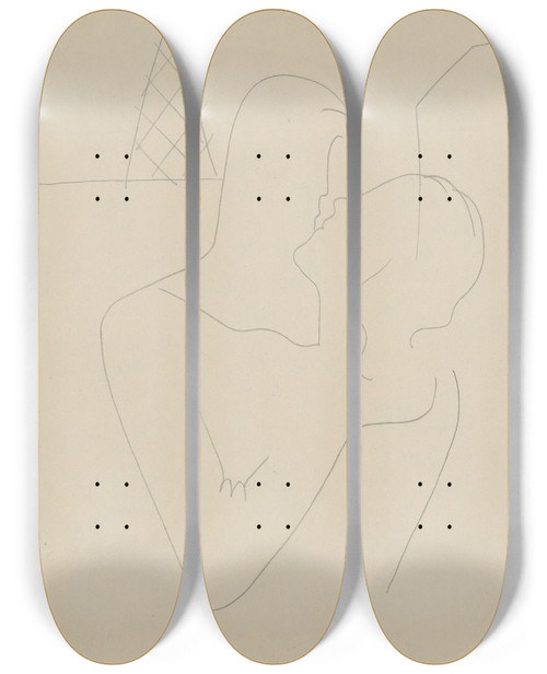 Triptych art skateboard deck of Mikul Galanda Sketchbook With Various Studies_13 by Mikulas Galanda (1895-1938)